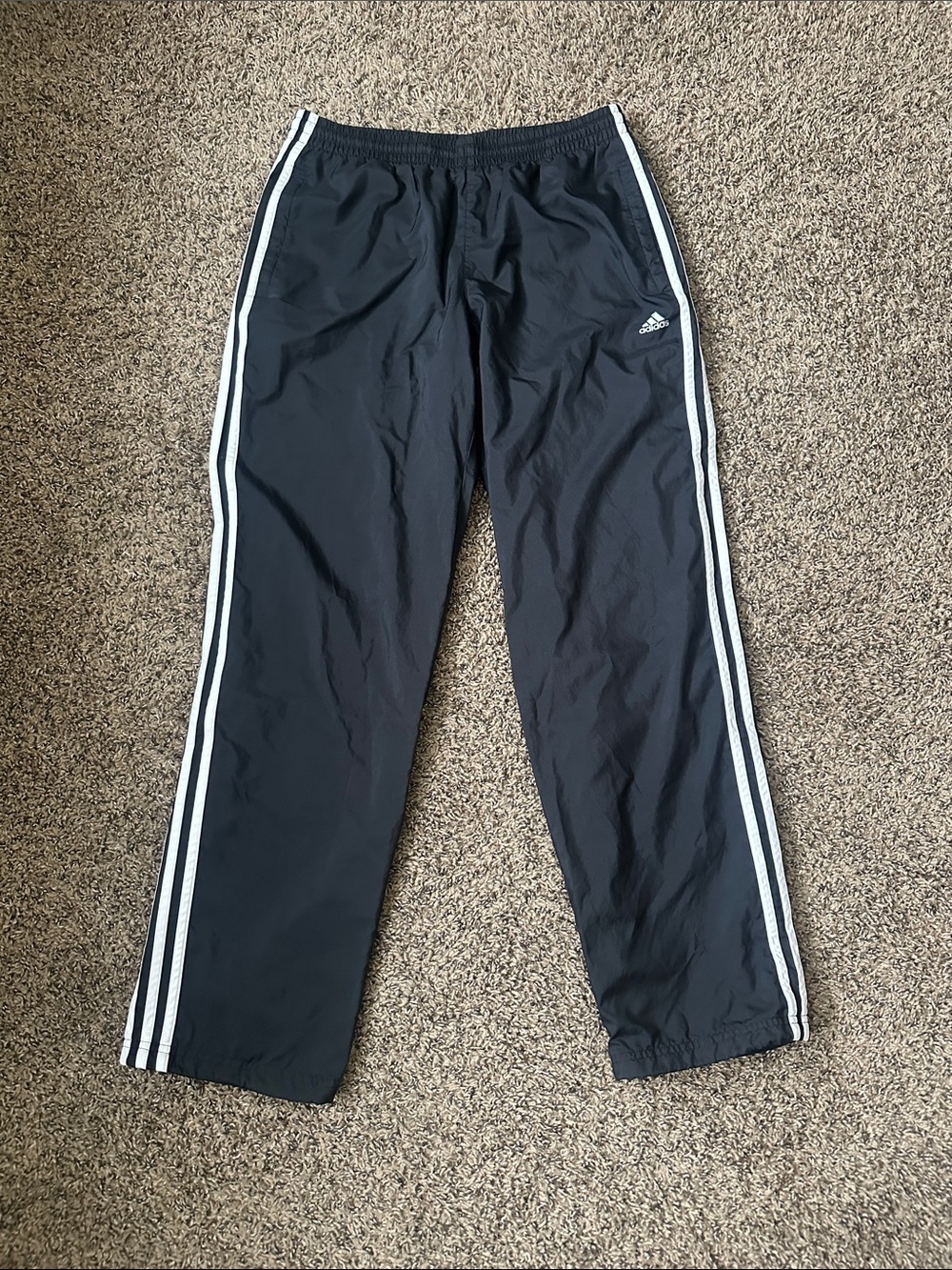 Adidas Black Track Pants with White Side Stripes